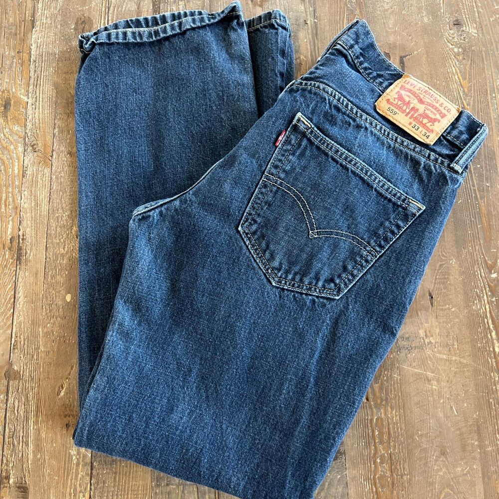Levi’s 559 Men’s Relaxed Straight Jeans W33 L34 Dark Wash Denim Classic Fit